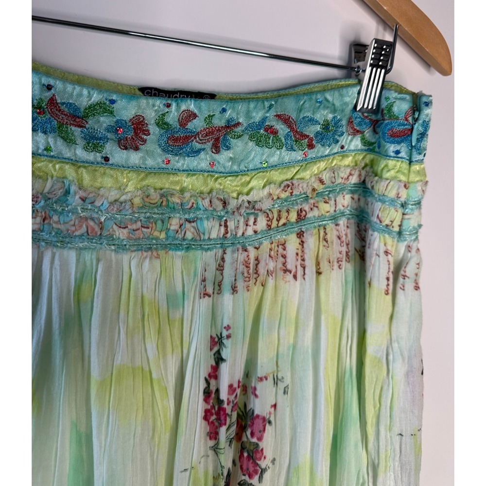 Y2K Chaudry KC Floral Embroidered Sequin Midi Skirt Fairy Ethereal Whimsical - Picture 4 of 13